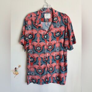 Cactus Man Ricky Singh Denim Flower Floral Pattern Shirt Size L Short Sleeve